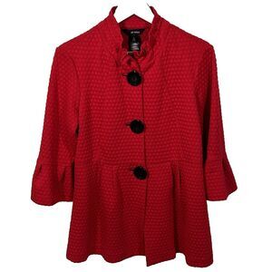 Ali Miles Textured Knit Wired Collar Jacket Size Small Red Black Buttons Coat